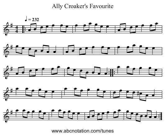 Ally Croaker's Favourite - staff notation