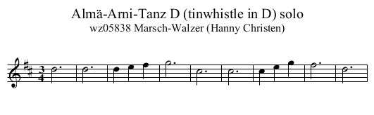 Alm&auml;-Arni-Tanz D (tinwhistle in D) solo - staff notation