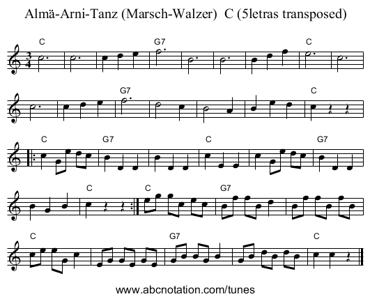 Alm&auml;-Arni-Tanz (Marsch-Walzer)  C (5letras transposed) - staff notation