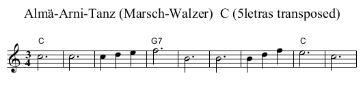 Alm&auml;-Arni-Tanz (Marsch-Walzer)  C (5letras transposed) - staff notation