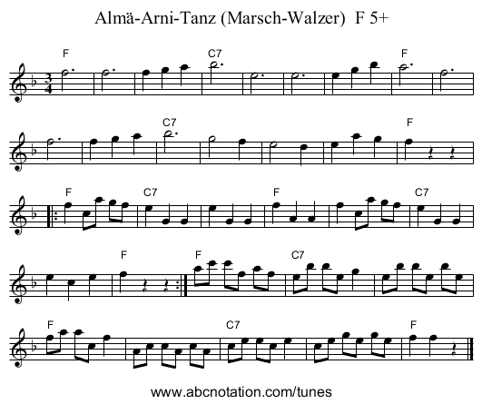 Alm&auml;-Arni-Tanz (Marsch-Walzer)  F 5+ - staff notation