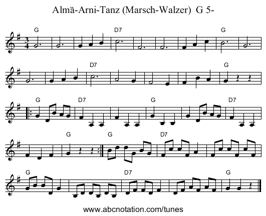Alm&auml;-Arni-Tanz (Marsch-Walzer)  G 5- - staff notation