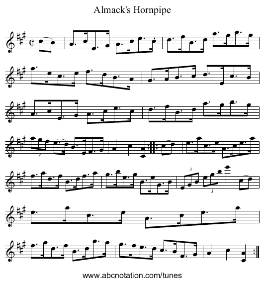 Almack's Hornpipe - staff notation