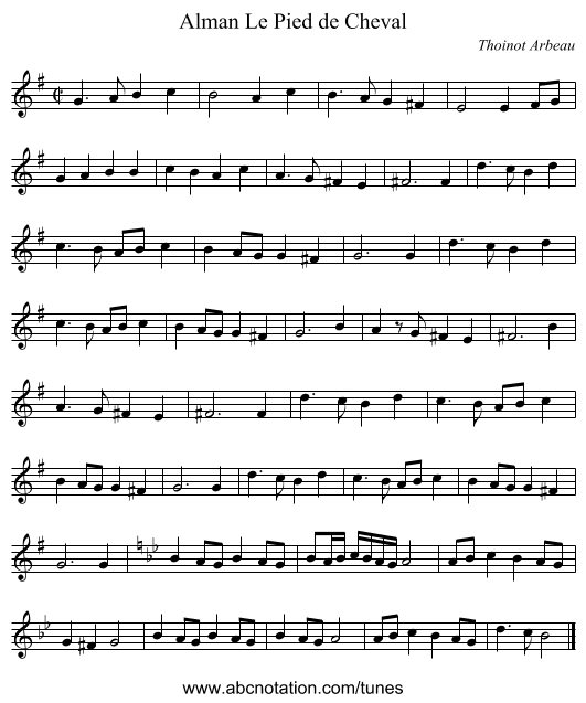Alman Le Pied de Cheval - staff notation