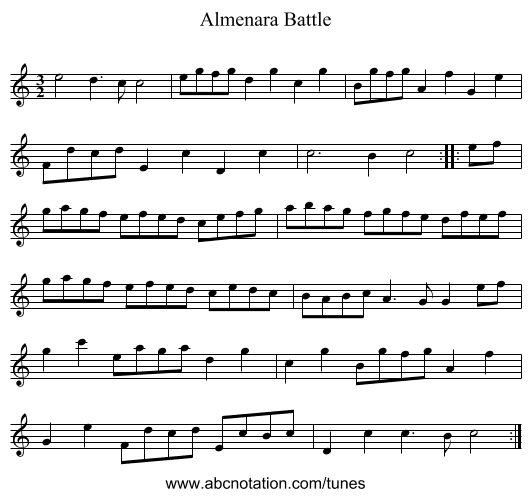 Almenara Battle - staff notation