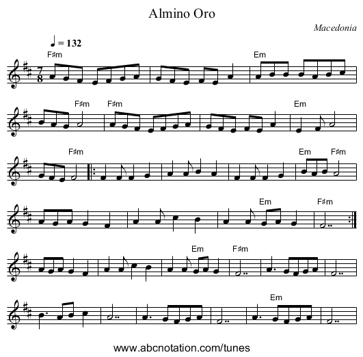 Almino Oro - staff notation