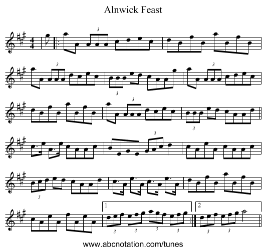 Alnwick Feast - staff notation