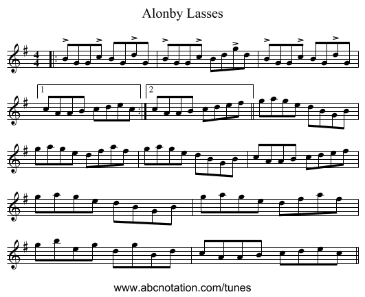 Alonby Lasses - staff notation