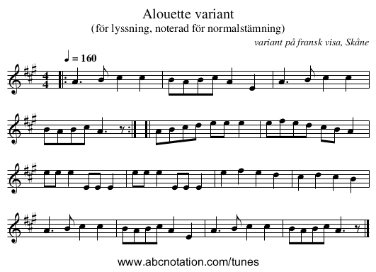 Alouette variant - staff notation