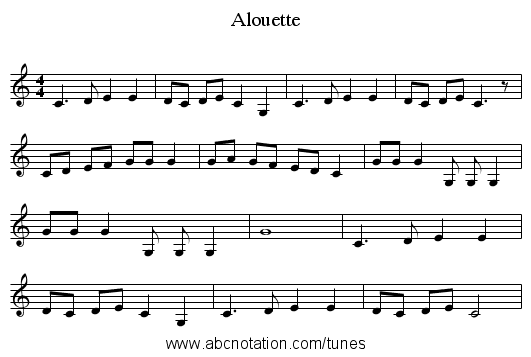 Alouette - staff notation