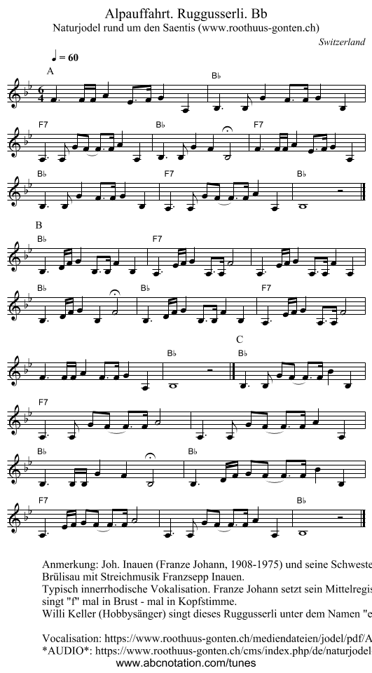 Alpauffahrt. Ruggusserli. Bb - staff notation