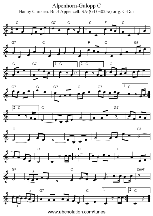 Alpenhorn-Galopp C - staff notation