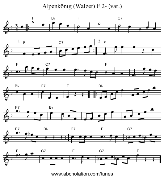 Alpenk&ouml;nig (Walzer) F 2- (var.) - staff notation
