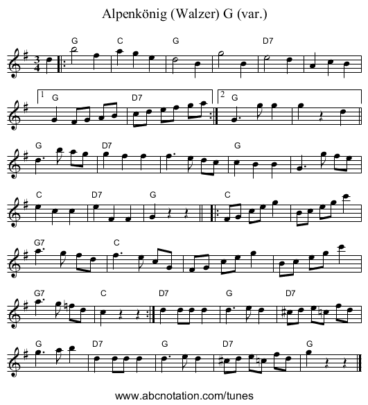 Alpenk&ouml;nig (Walzer) G (var.) - staff notation