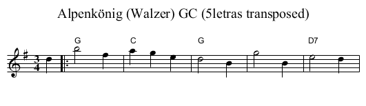 Alpenk&ouml;nig (Walzer) GC (5letras transposed) - staff notation