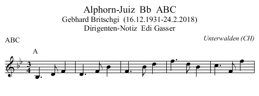 Alphorn-Juiz  Bb  ABC - staff notation
