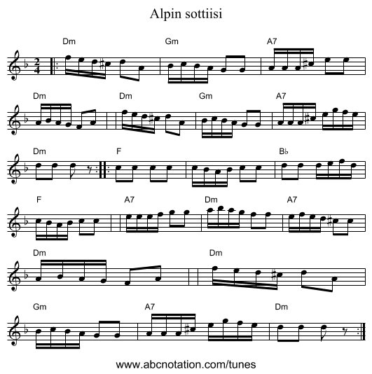 Alpin sottiisi - staff notation