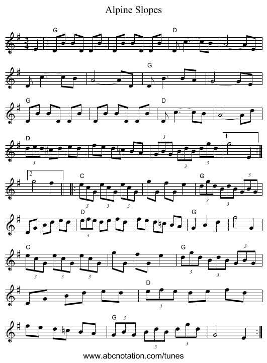 Alpine Slopes - staff notation