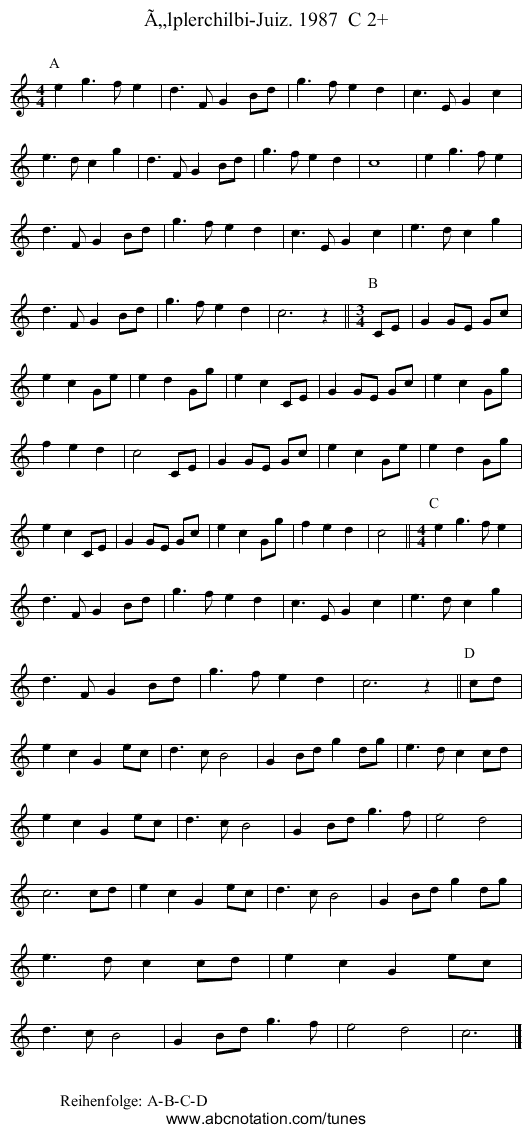 Älplerchilbi-Juiz. 1987 C 2+ - staff notation