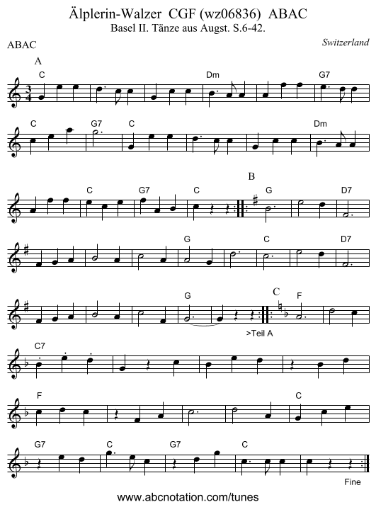 Älplerin-Walzer  CGF (wz06836)  ABAC - staff notation