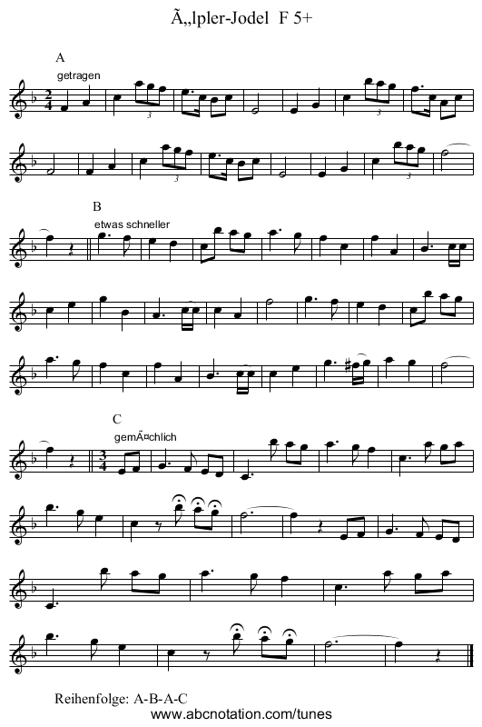 Ã„lpler-Jodel  F 5+ - staff notation