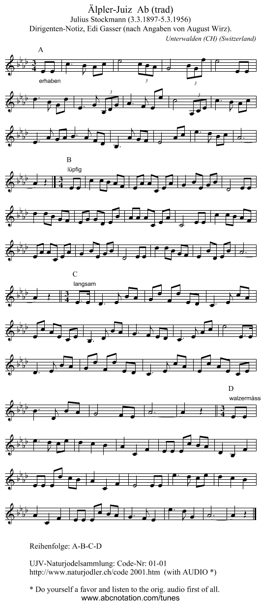 Älpler-Juiz  Ab (trad) - staff notation