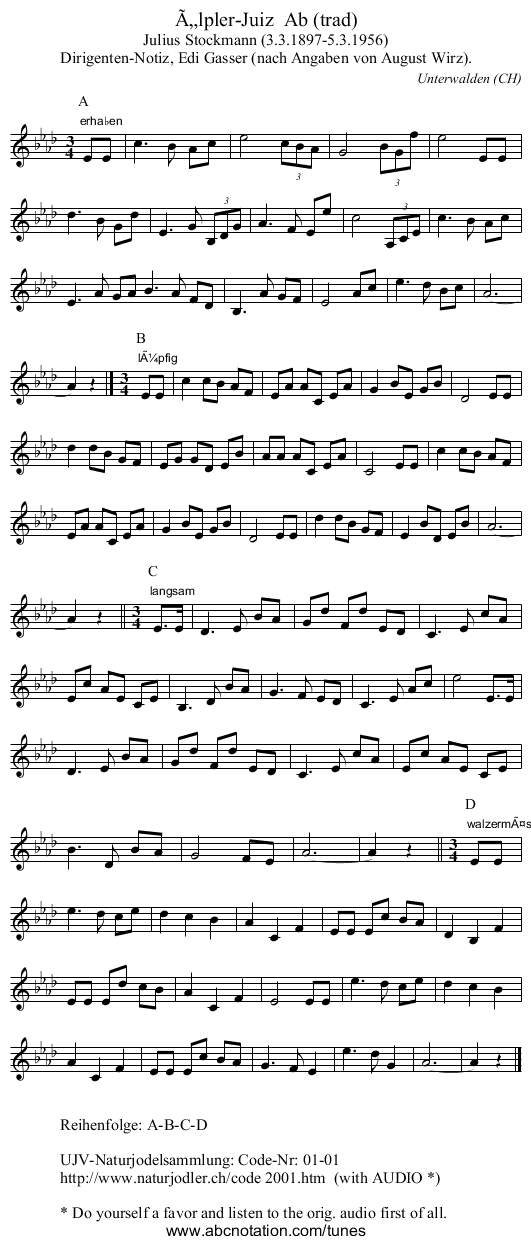 Älpler-Juiz Ab (trad) - staff notation