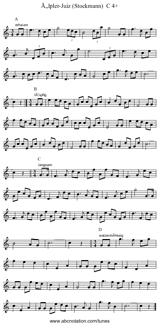 Ã„lpler-Juiz (Stockmann)  C 4+ - staff notation