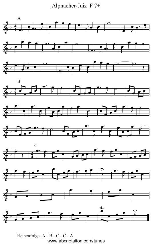 Alpnacher-Juiz  F 7+ - staff notation