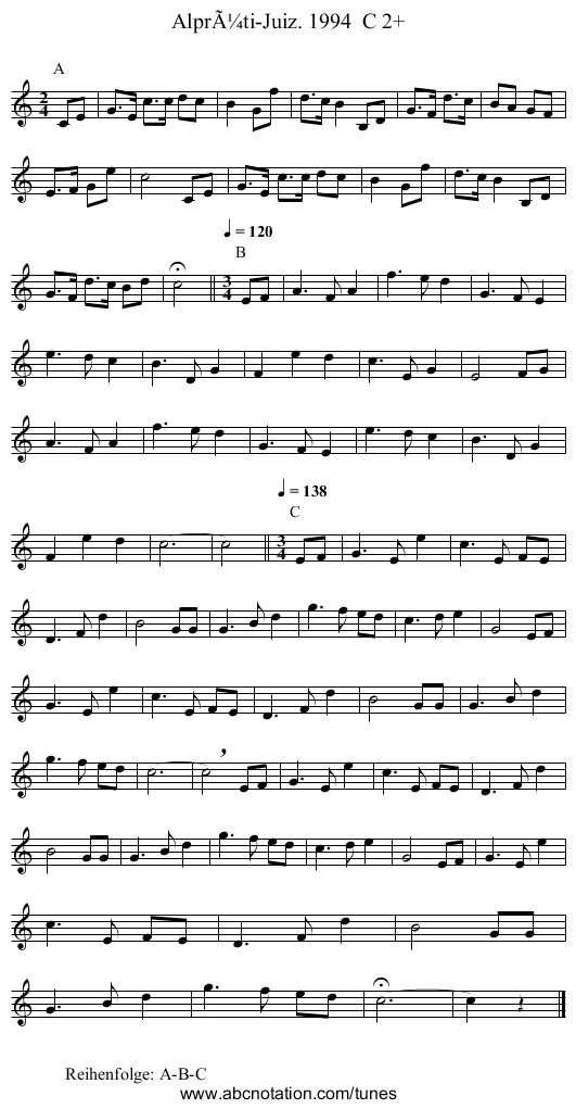 Alprüti-Juiz. 1994 C 2+ - staff notation