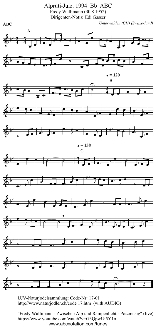 Alprüti-Juiz. 1994  Bb  ABC - staff notation