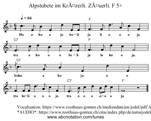 Alpstubete im KrÃ¤zerli. ZÃ¤uerli. F 5+ - staff notation