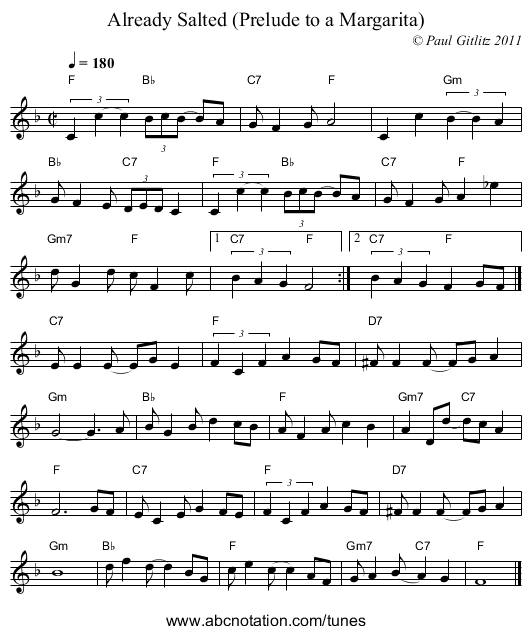 Already Salted (Prelude to a Margarita) - staff notation