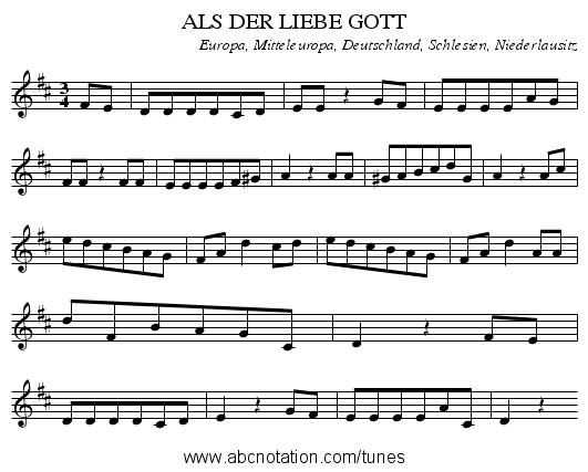 ALS DER LIEBE GOTT - staff notation