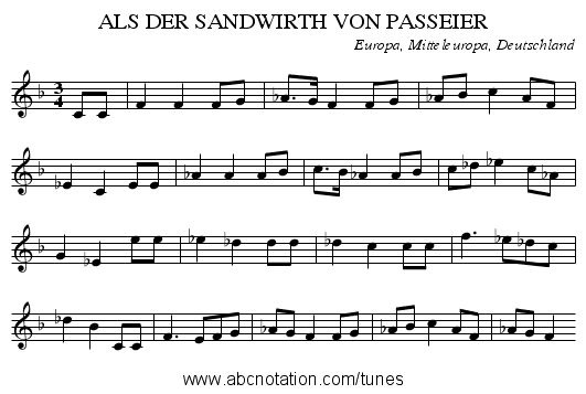 ALS DER SANDWIRTH VON PASSEIER - staff notation