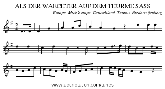 ALS DER WAECHTER AUF DEM THURME SASS - staff notation