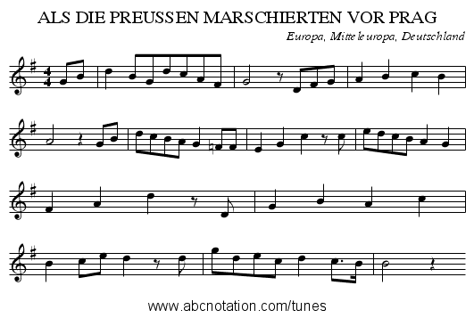ALS DIE PREUSSEN MARSCHIERTEN VOR PRAG - staff notation