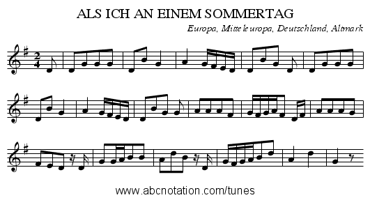 ALS ICH AN EINEM SOMMERTAG - staff notation