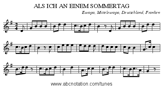 ALS ICH AN EINEM SOMMERTAG - staff notation