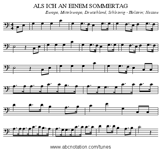 ALS ICH AN EINEM SOMMERTAG - staff notation
