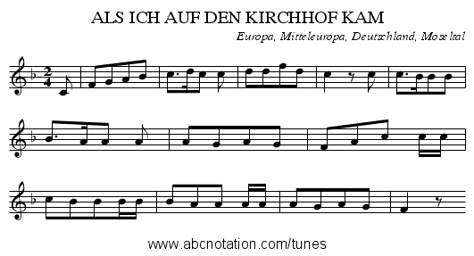 ALS ICH AUF DEN KIRCHHOF KAM - staff notation