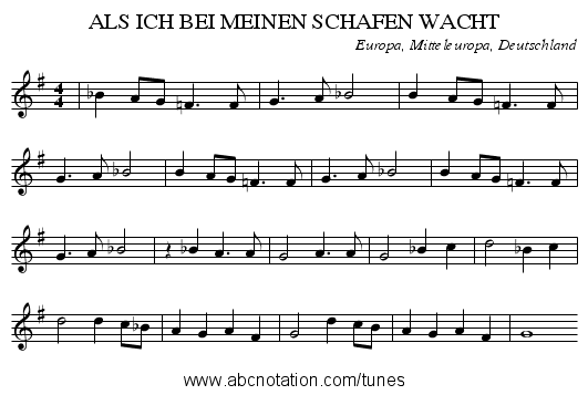 ALS ICH BEI MEINEN SCHAFEN WACHT - staff notation