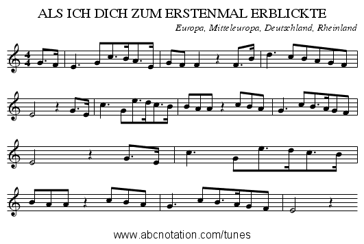ALS ICH DICH ZUM ERSTENMAL ERBLICKTE - staff notation