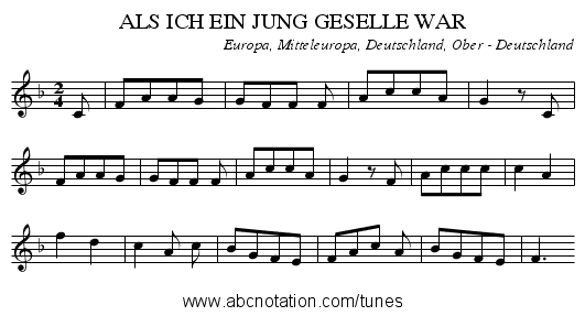 ALS ICH EIN JUNG GESELLE WAR - staff notation
