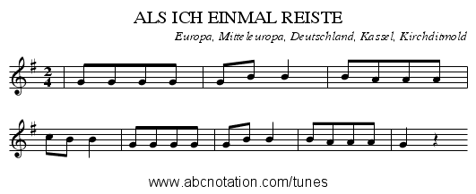 ALS ICH EINMAL REISTE - staff notation