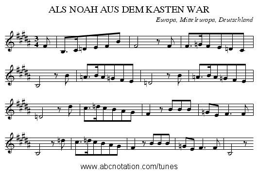 ALS NOAH AUS DEM KASTEN WAR - staff notation