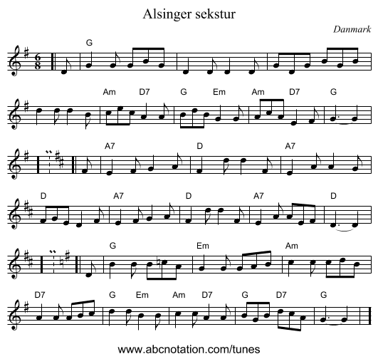 Alsinger sekstur - staff notation