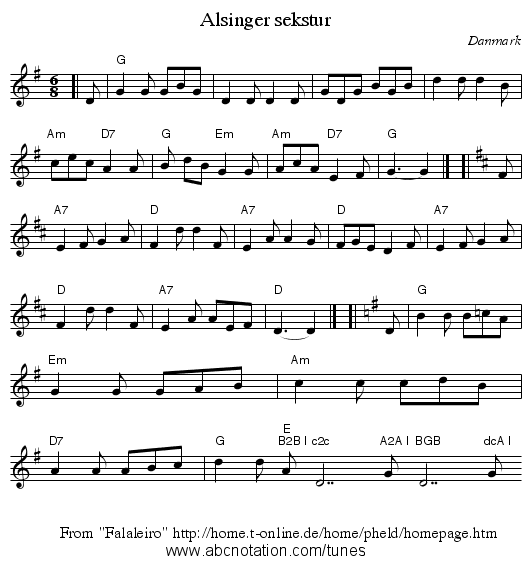 Alsinger sekstur - staff notation