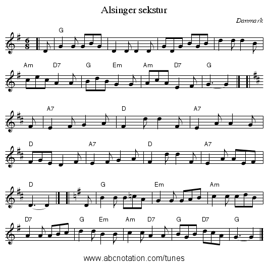 Alsinger sekstur - staff notation