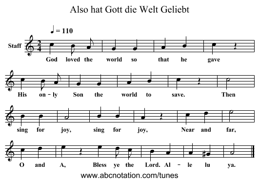 Also hat Gott die Welt Geliebt - staff notation